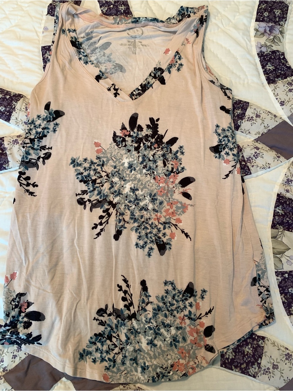 Pink Floral V-Neck Tank Top
